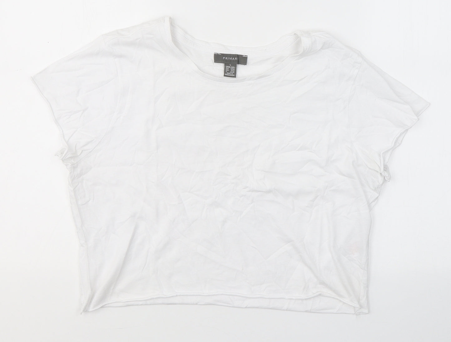 Primark Womens White  100% Cotton Basic T-Shirt Size L Round Neck - Crop top