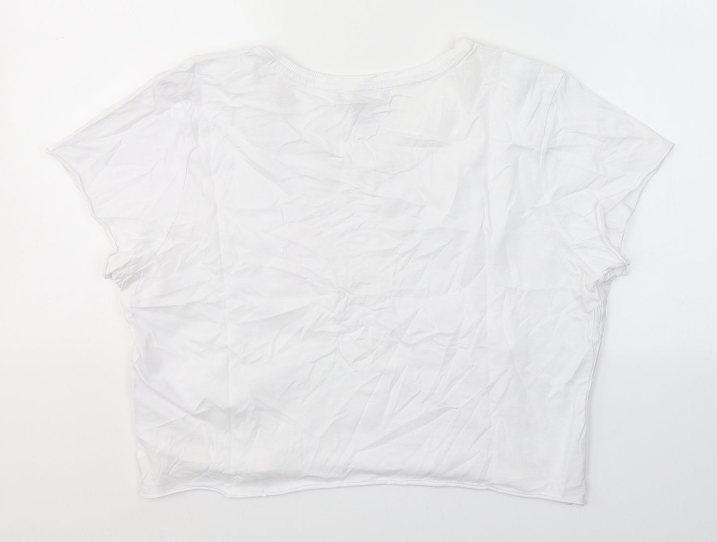 Primark Womens White  100% Cotton Basic T-Shirt Size L Round Neck - Crop top