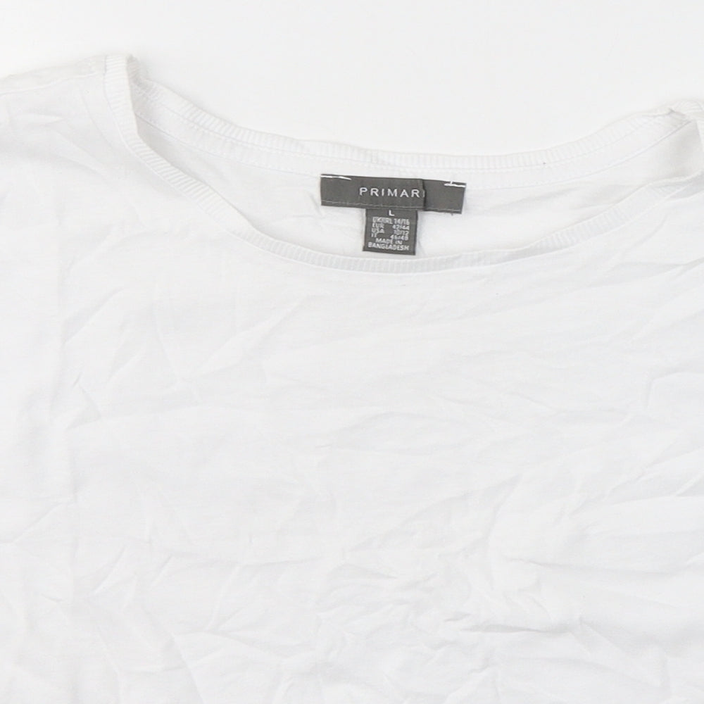 Primark Womens White  100% Cotton Basic T-Shirt Size L Round Neck - Crop top