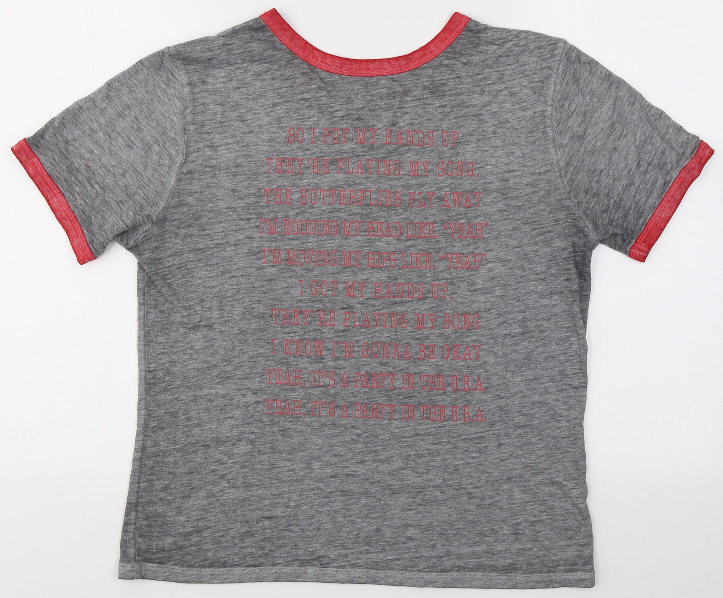 Lyric Culture Womens Grey  Cotton Basic T-Shirt Size L Round Neck - Party in the USA Miley Cyrus