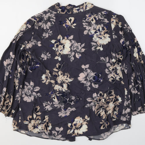 F&F Womens Blue V-Neck Floral Viscose Cardigan Jumper Size 10   - Open front
