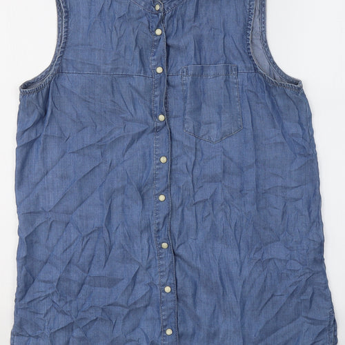 Denim & Co. Womens Blue  Lyocell Basic Tank Size 10 Round Neck - Button closure