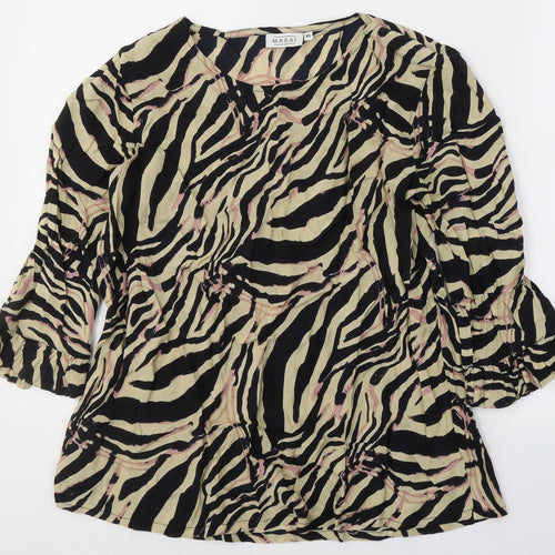 Masai Womens Beige Animal Print Viscose Basic Blouse Size XS Round Neck