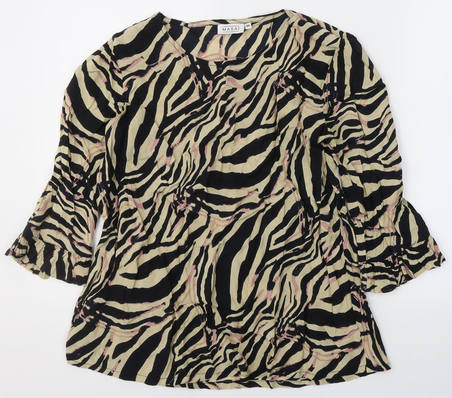 Masai Womens Beige Animal Print Viscose Basic Blouse Size XS Round Neck