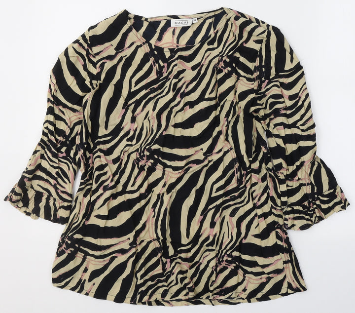 Masai Womens Beige Animal Print Viscose Basic Blouse Size XS Round Neck