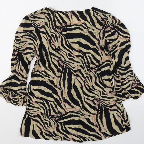 Masai Womens Beige Animal Print Viscose Basic Blouse Size XS Round Neck