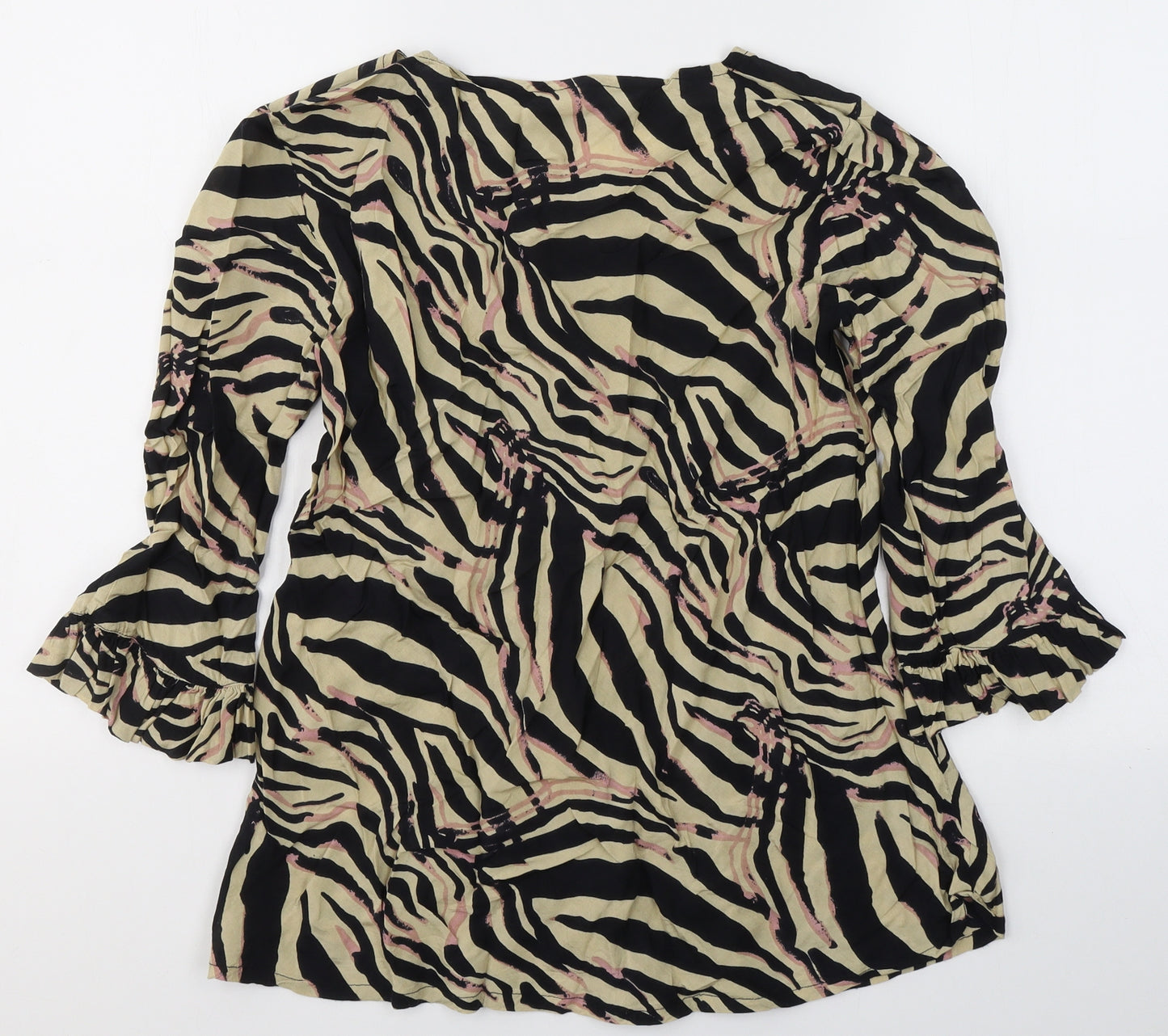 Masai Womens Beige Animal Print Viscose Basic Blouse Size XS Round Neck