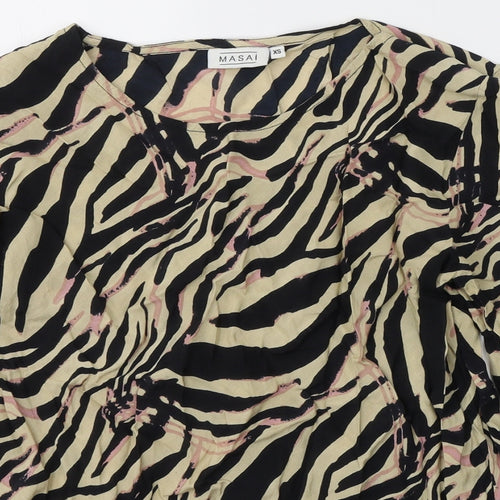 Masai Womens Beige Animal Print Viscose Basic Blouse Size XS Round Neck