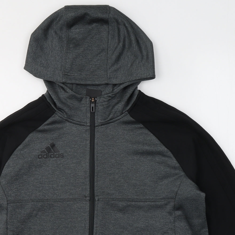 adidas Boys Grey  Polyester Full Zip Hoodie Size 13-14 Years