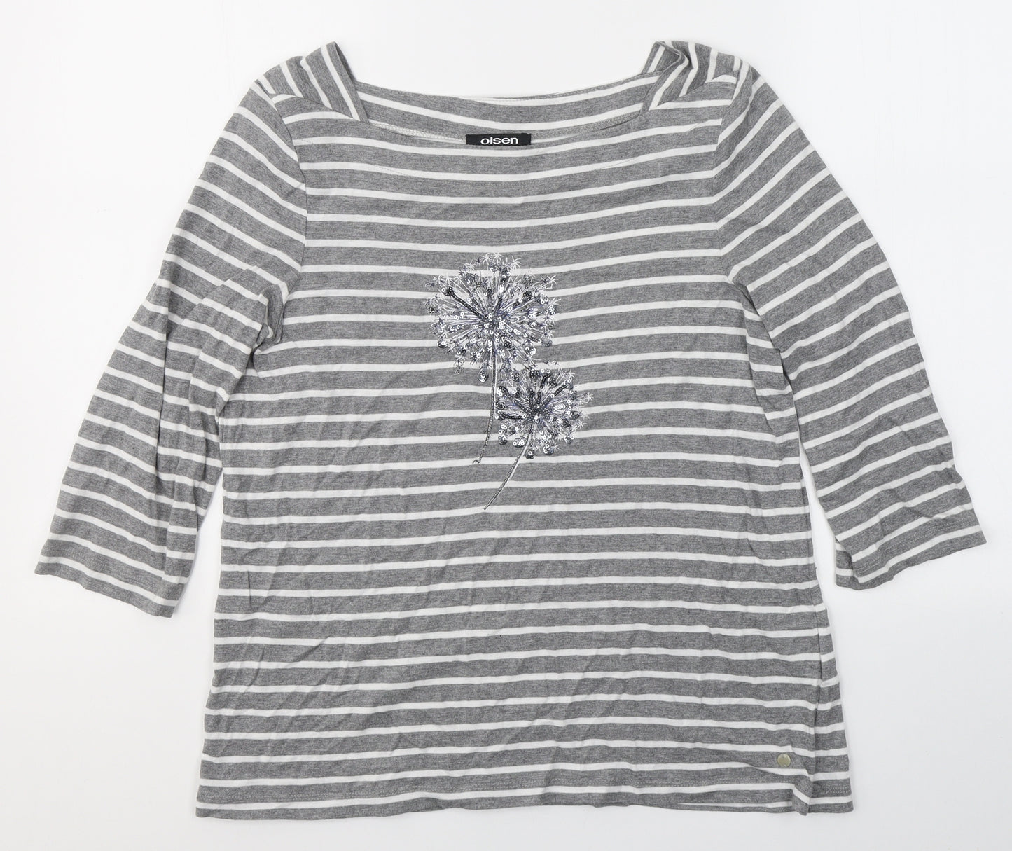 Olsen Womens Grey Round Neck Striped Polyester Pullover Jumper Size 12   - Dandelion