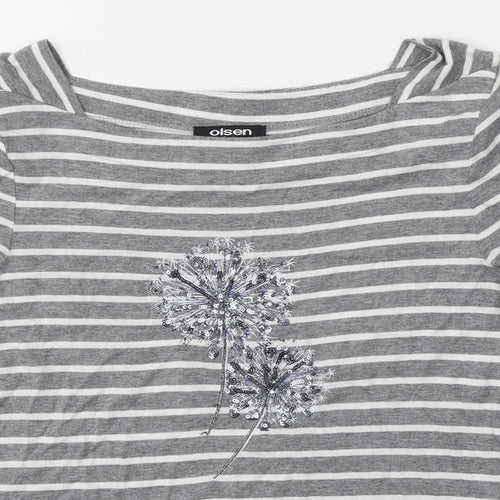 Olsen Womens Grey Round Neck Striped Polyester Pullover Jumper Size 12   - Dandelion