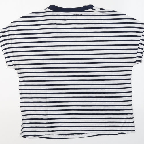 Oxxyzen Womens White Striped Polyester Basic T-Shirt Size M Round Neck