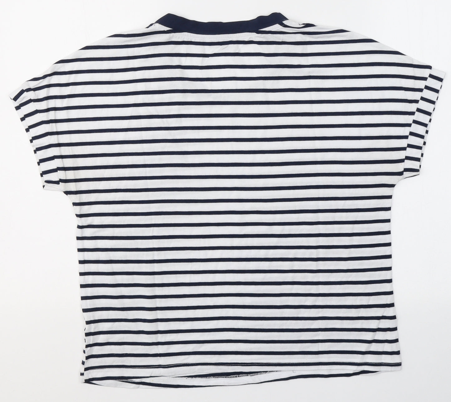 Oxxyzen Womens White Striped Polyester Basic T-Shirt Size M Round Neck