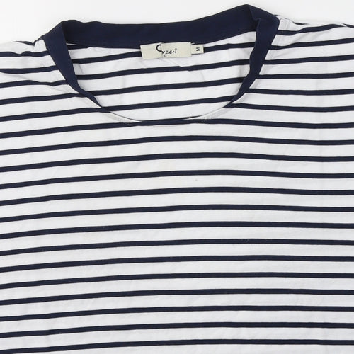 Oxxyzen Womens White Striped Polyester Basic T-Shirt Size M Round Neck