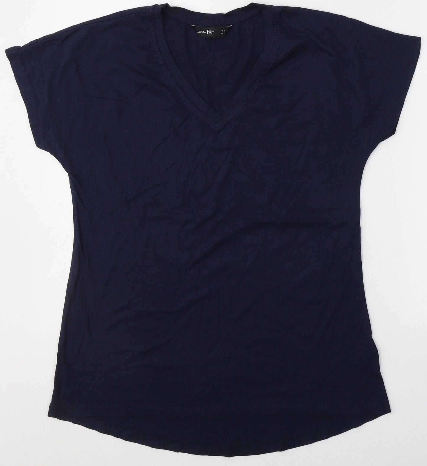 F&F Womens Blue  Cotton Basic T-Shirt Size 14 V-Neck