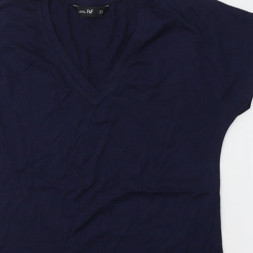 F&F Womens Blue  Cotton Basic T-Shirt Size 14 V-Neck