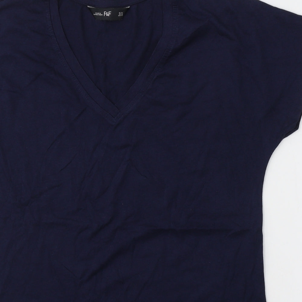 F&F Womens Blue  Cotton Basic T-Shirt Size 14 V-Neck