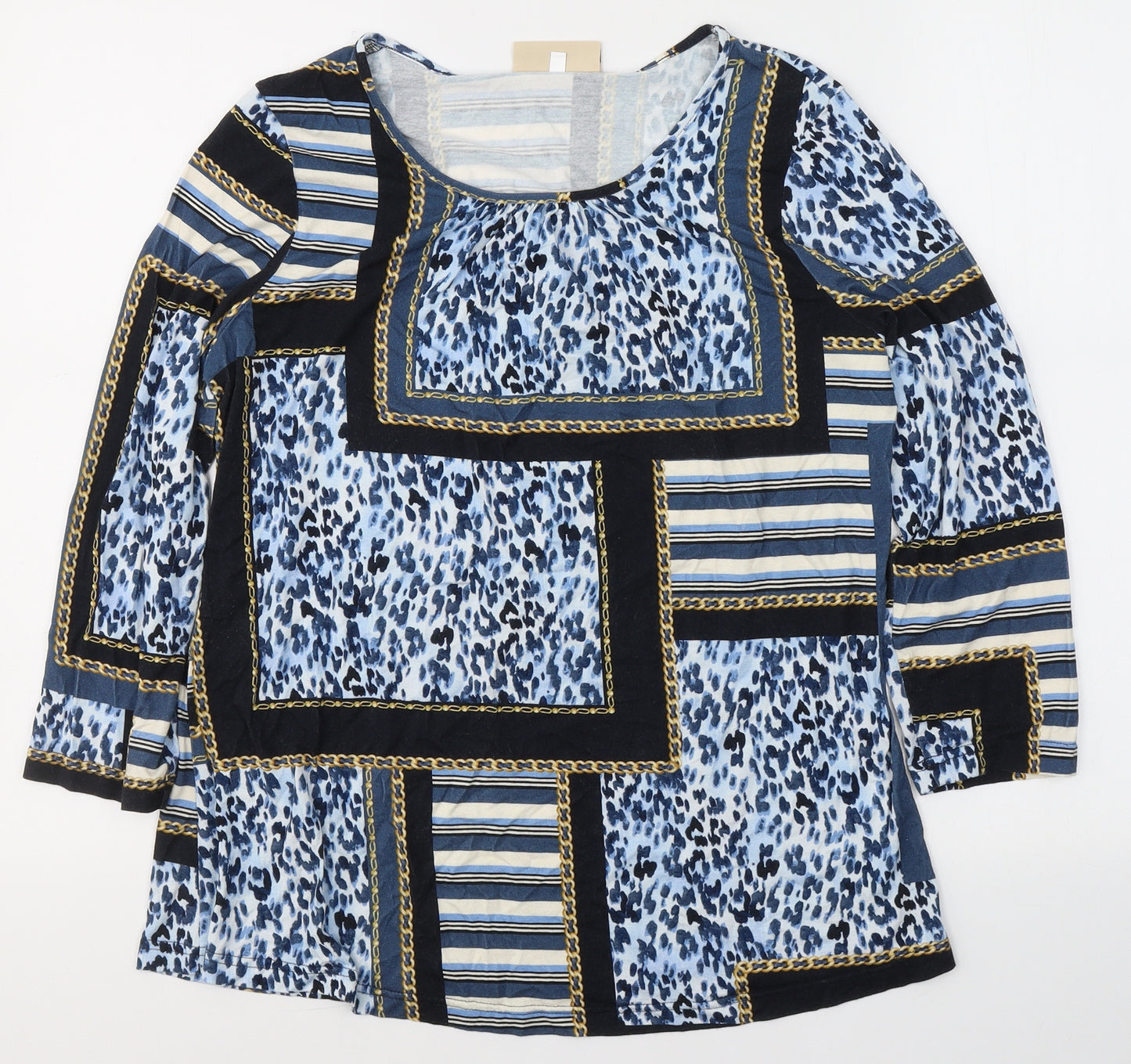 Arimi Womens Blue Animal Print Viscose Basic Blouse Size 12 Round Neck - chain print