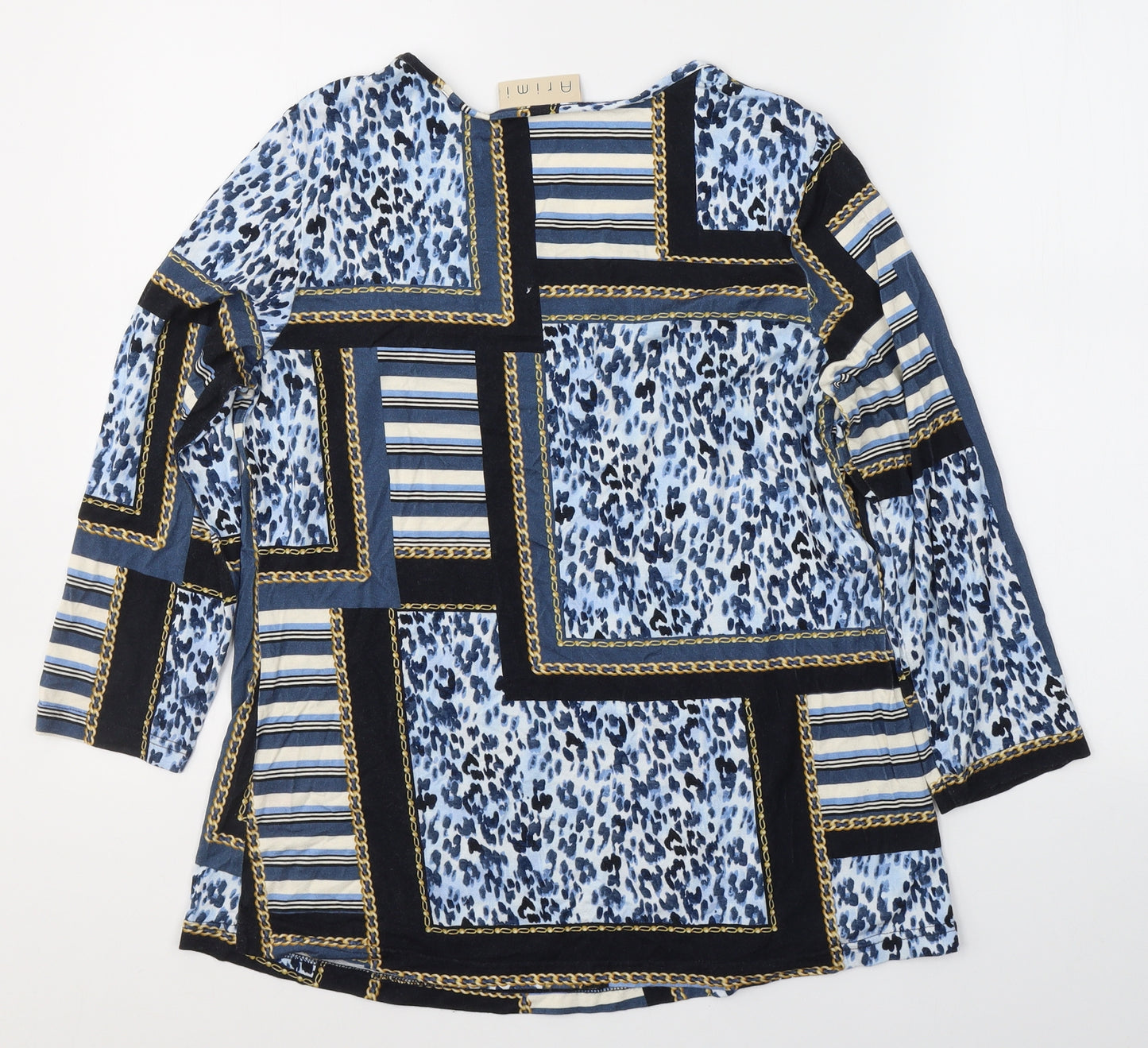 Arimi Womens Blue Animal Print Viscose Basic Blouse Size 12 Round Neck - chain print