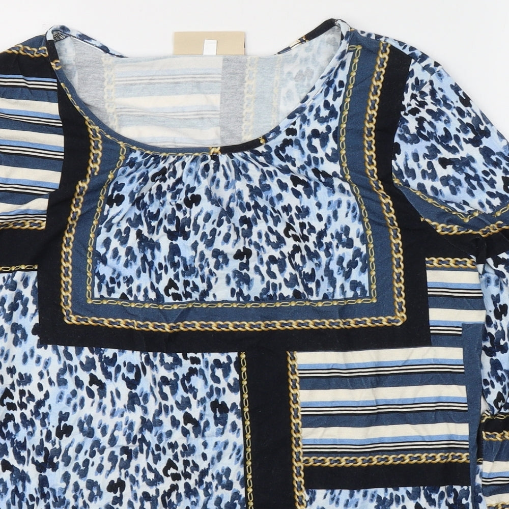 Arimi Womens Blue Animal Print Viscose Basic Blouse Size 12 Round Neck - chain print