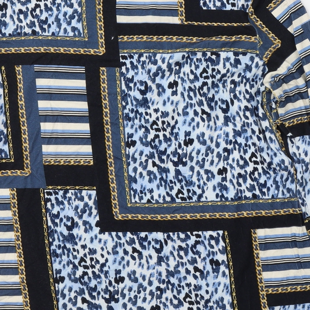 Arimi Womens Blue Animal Print Viscose Basic Blouse Size 12 Round Neck - chain print