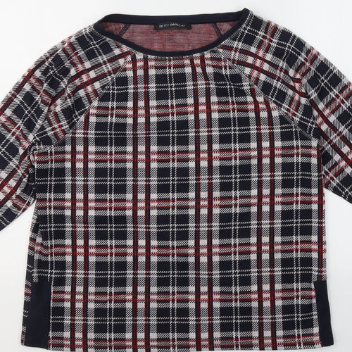 Betty Barclay Womens Blue Plaid Cotton Basic Blouse Size 12 Round Neck