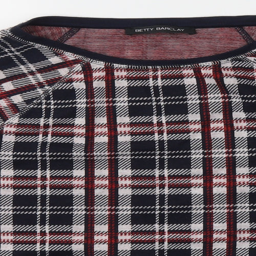 Betty Barclay Womens Blue Plaid Cotton Basic Blouse Size 12 Round Neck