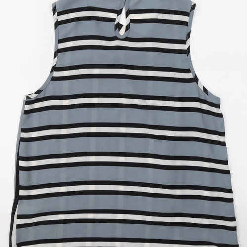 New Look Womens Grey Striped Polyester Basic Blouse Size 10 Round Neck
