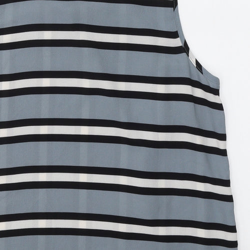 New Look Womens Grey Striped Polyester Basic Blouse Size 10 Round Neck
