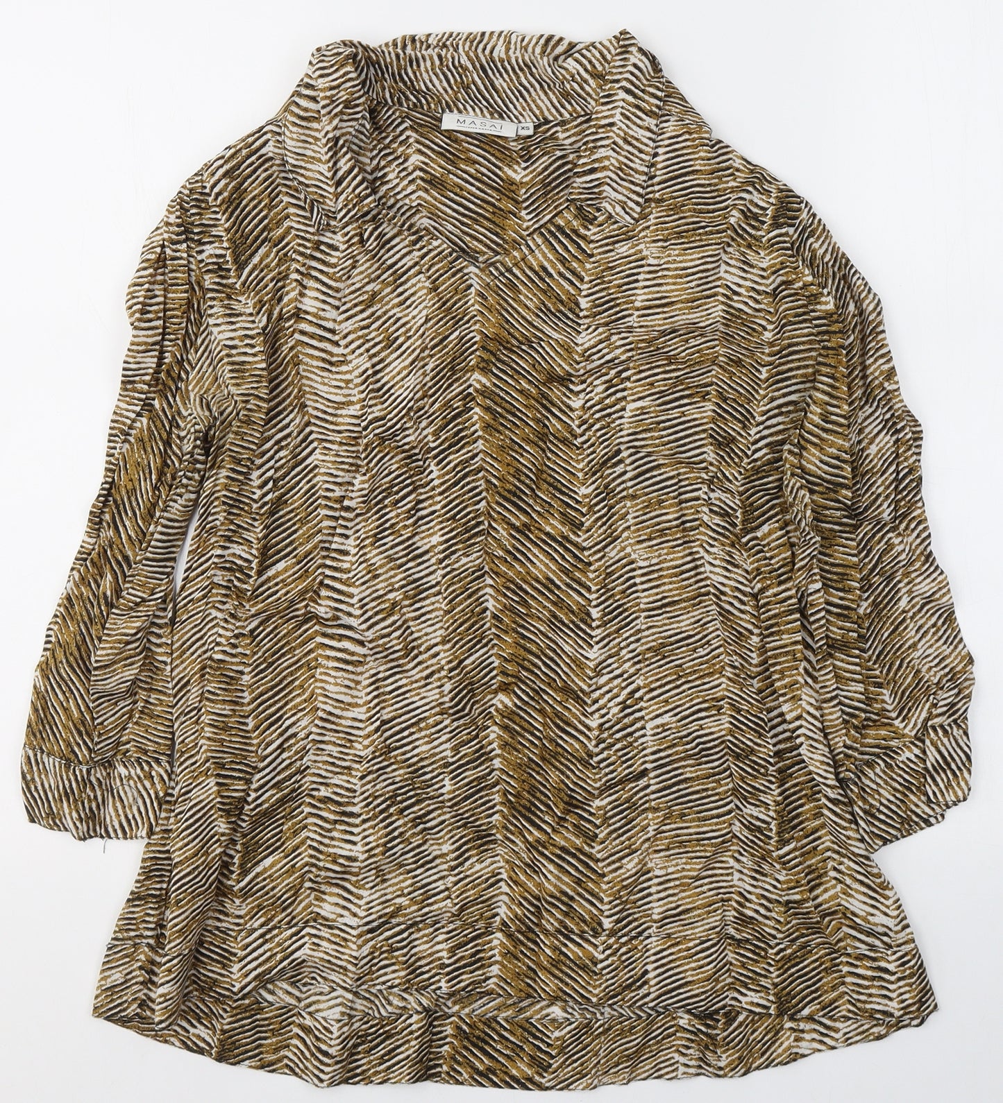 Masai Womens Yellow Animal Print Viscose Basic Blouse Size XS V-Neck