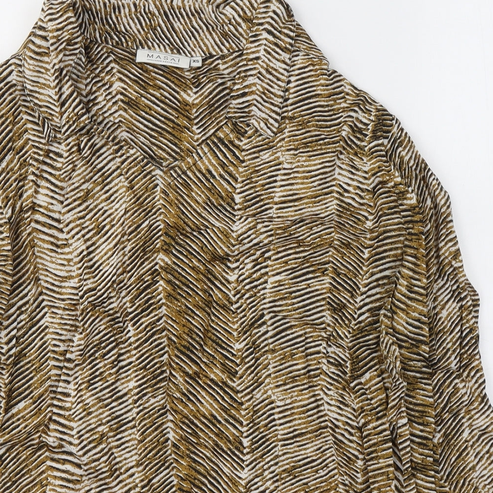 Masai Womens Yellow Animal Print Viscose Basic Blouse Size XS V-Neck