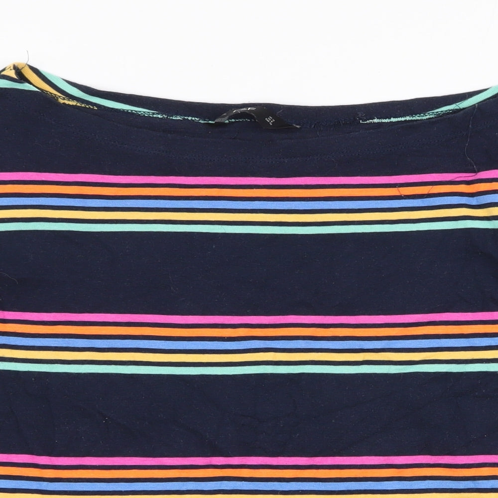 F&F Womens Blue Boat Neck Polka Dot Cotton Pullover Jumper Size 12