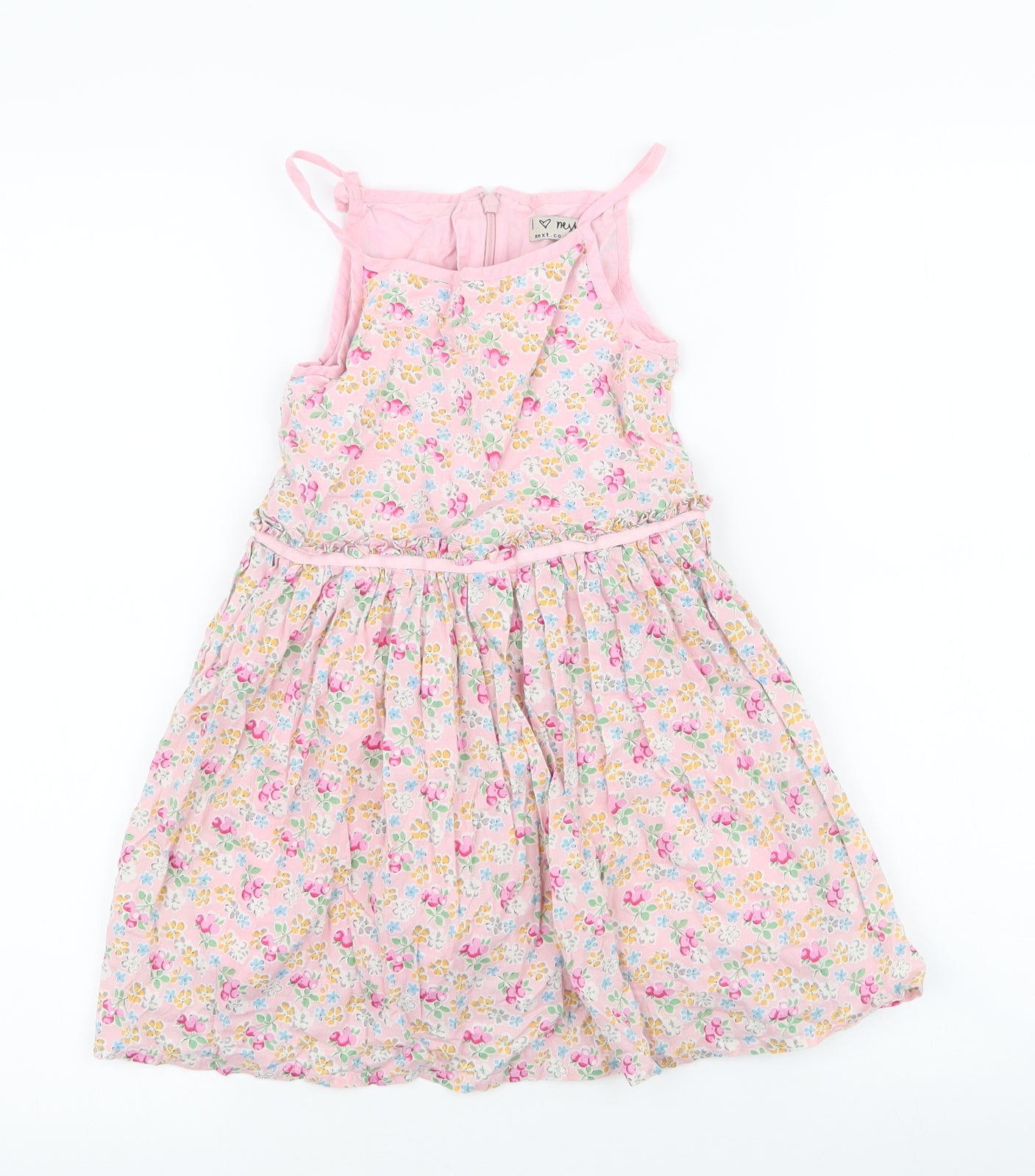NEXT Girls Multicoloured Floral 100% Cotton Skater Dress  Size 5 Years  High Neck Zip