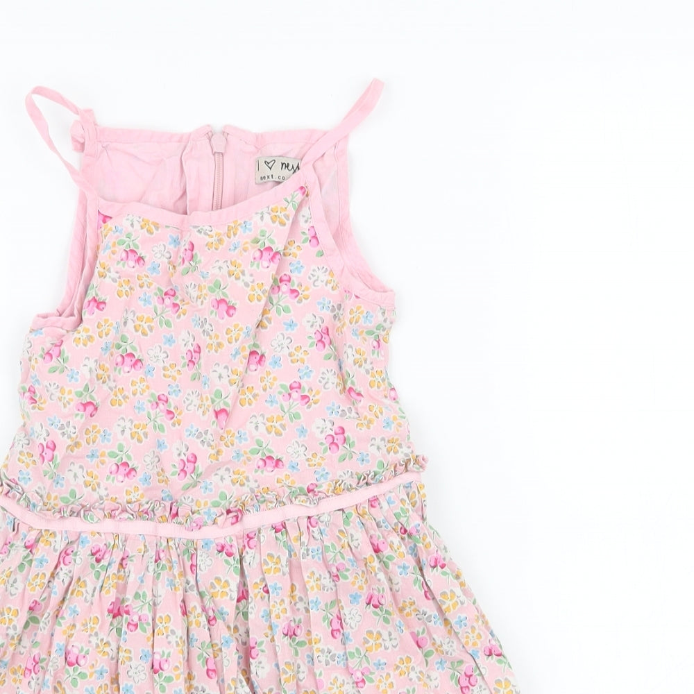 NEXT Girls Multicoloured Floral 100% Cotton Skater Dress  Size 5 Years  High Neck Zip