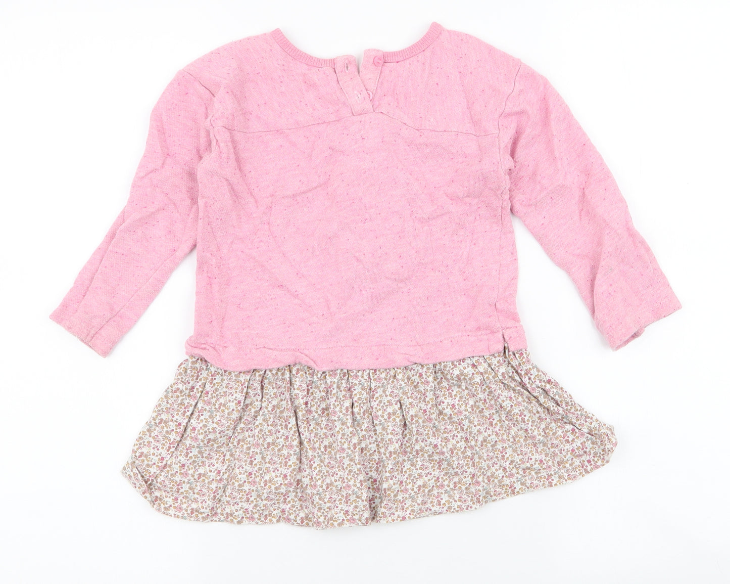 NEXT Girls Pink Round Neck Floral Cotton Pullover Jumper Size 3-4 Years  Button - peplum , rabbit