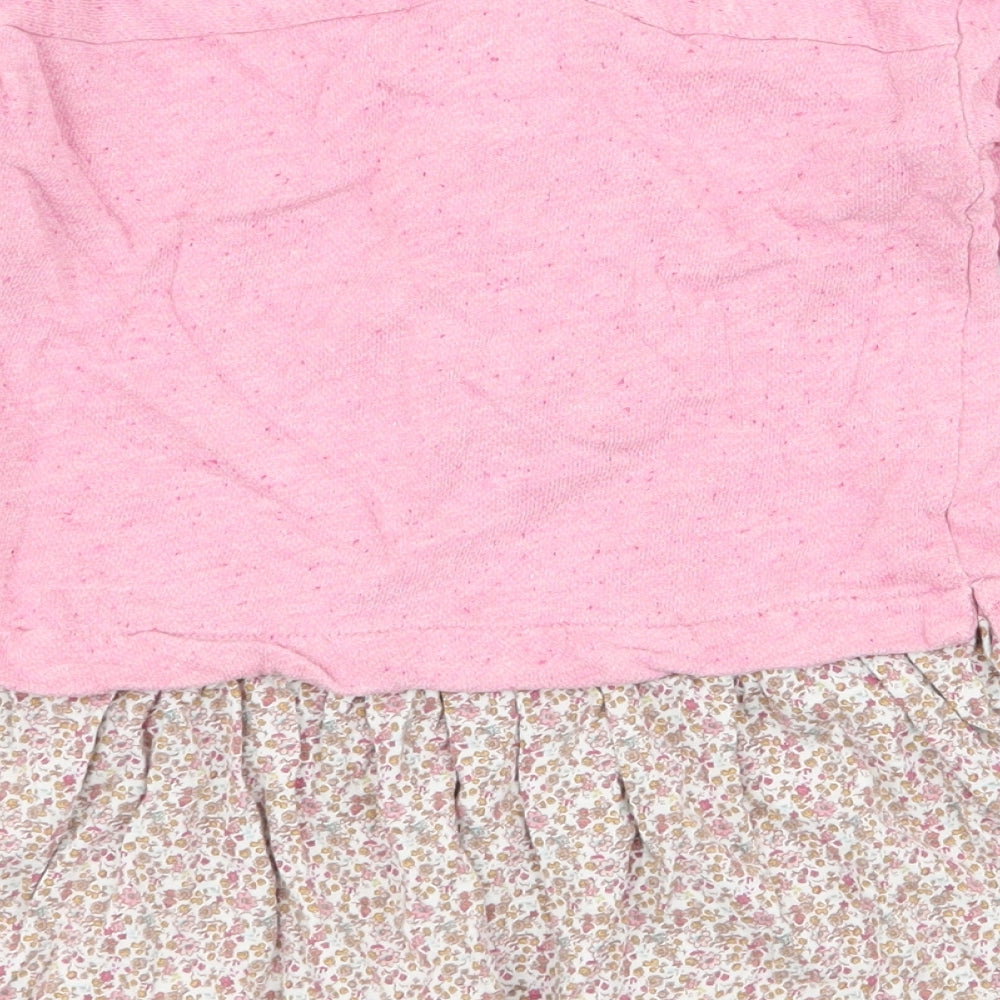 NEXT Girls Pink Round Neck Floral Cotton Pullover Jumper Size 3-4 Years  Button - peplum , rabbit