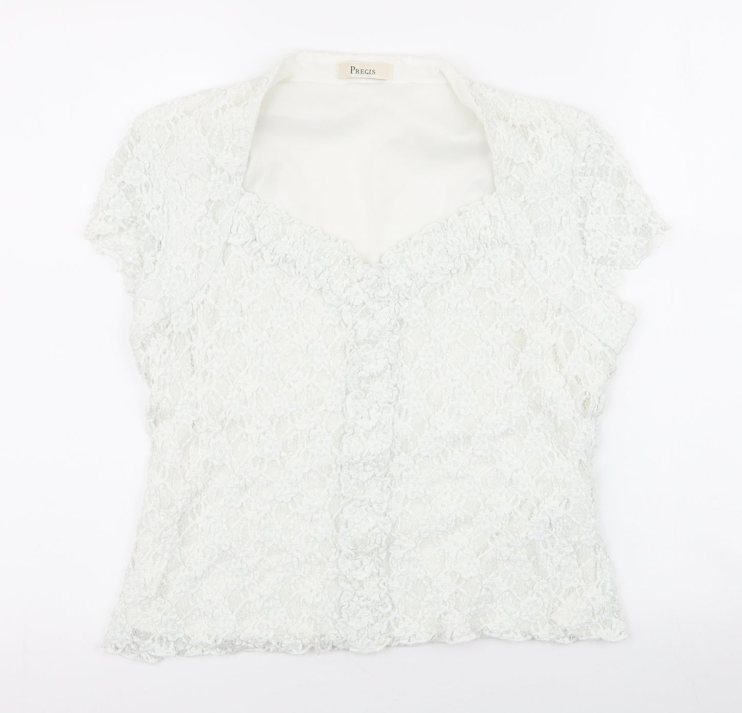 pregis Womens White Floral Viscose Basic Blouse Size L V-Neck