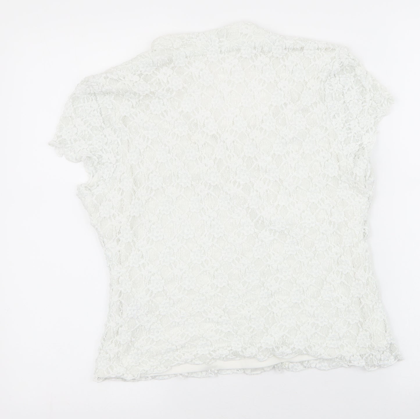 pregis Womens White Floral Viscose Basic Blouse Size L V-Neck