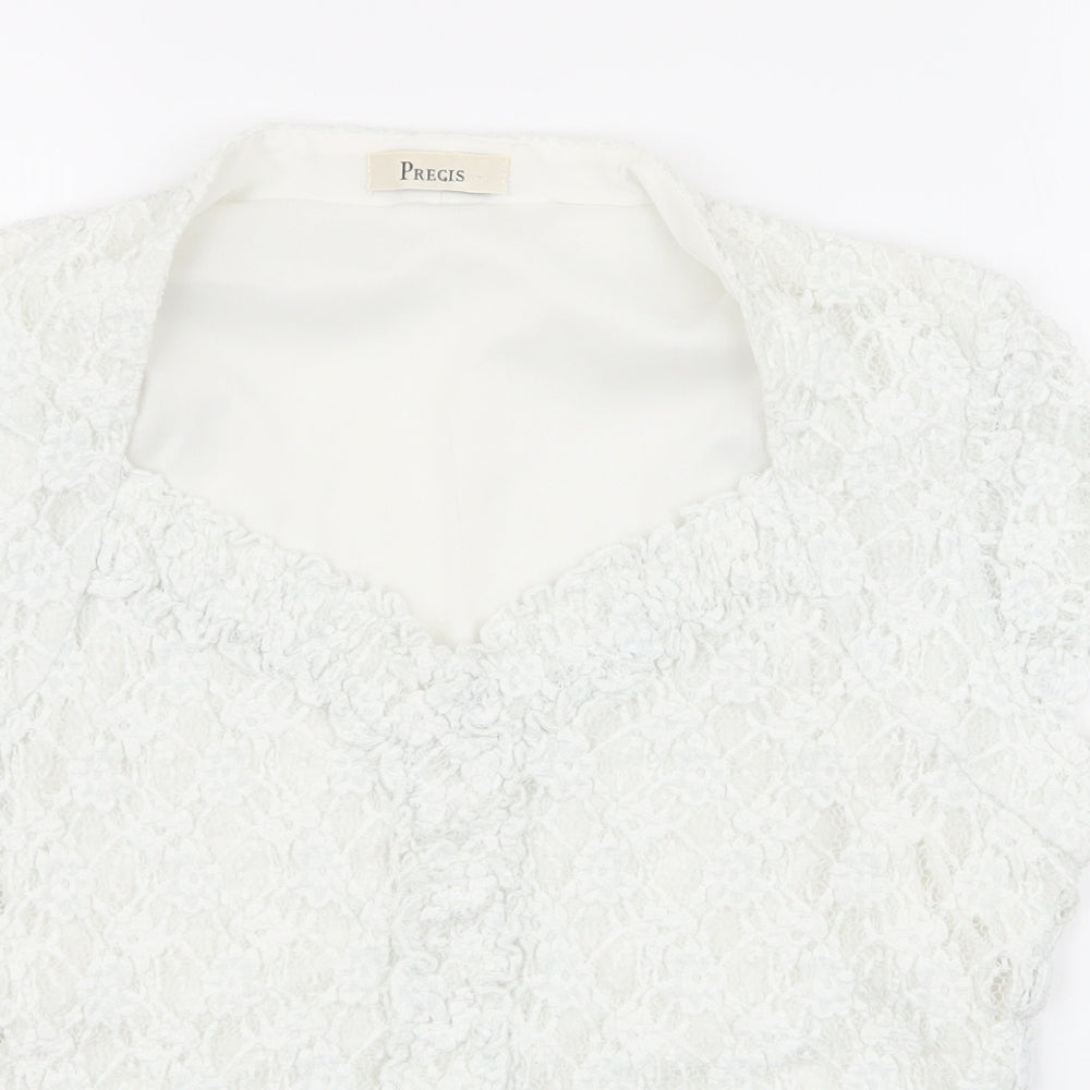 pregis Womens White Floral Viscose Basic Blouse Size L V-Neck