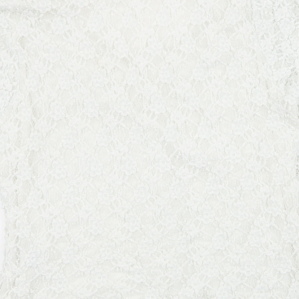 pregis Womens White Floral Viscose Basic Blouse Size L V-Neck