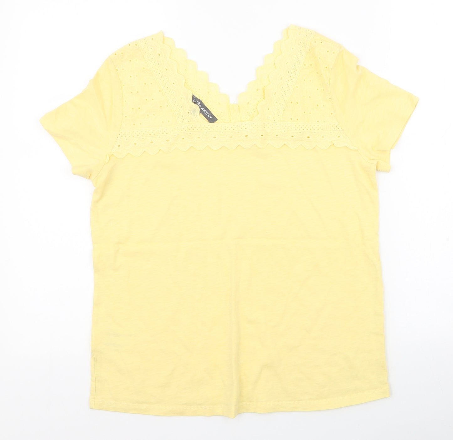 Laura Ashley Womens Yellow  100% Cotton Basic T-Shirt Size 10 V-Neck