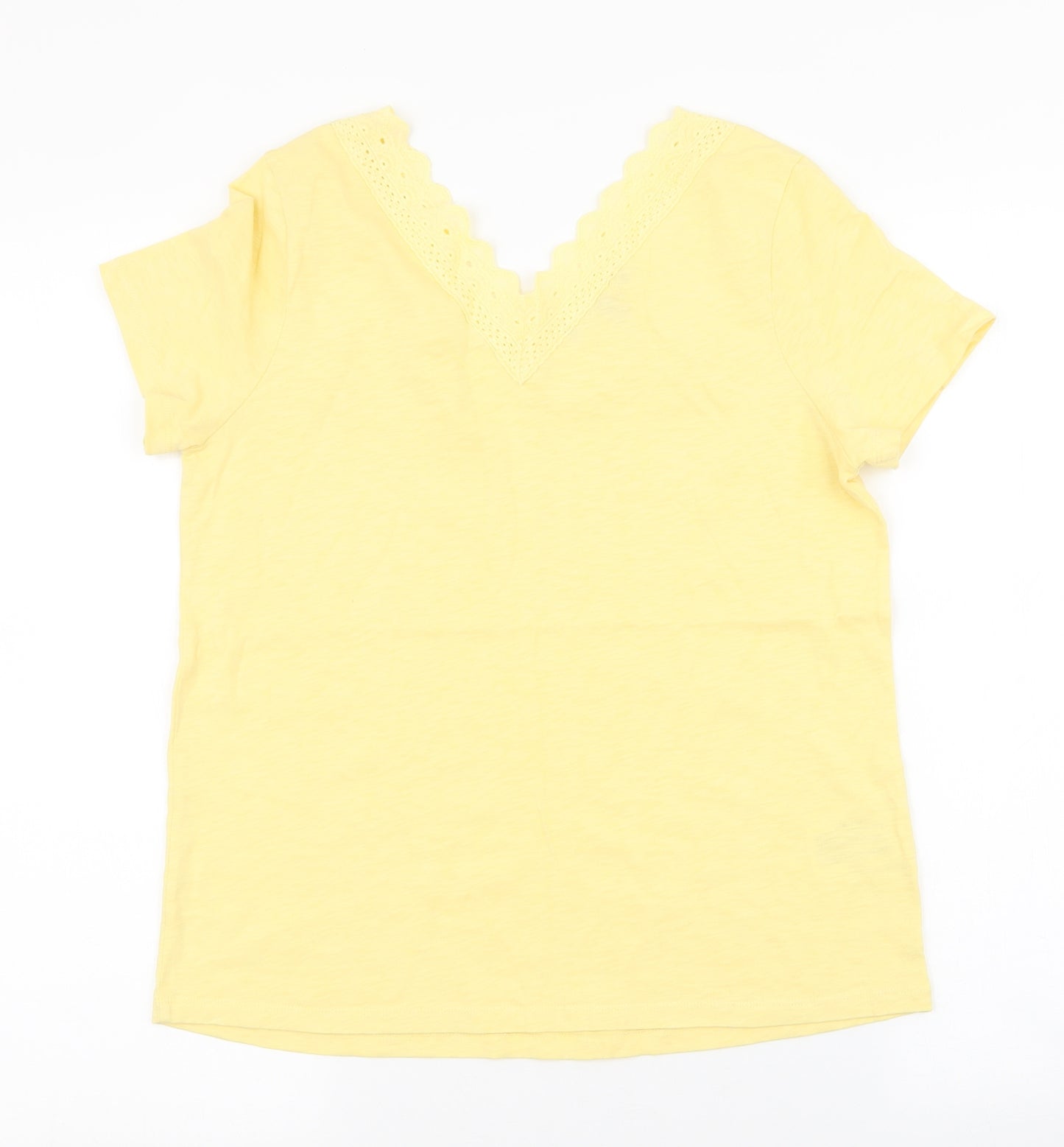 Laura Ashley Womens Yellow  100% Cotton Basic T-Shirt Size 10 V-Neck