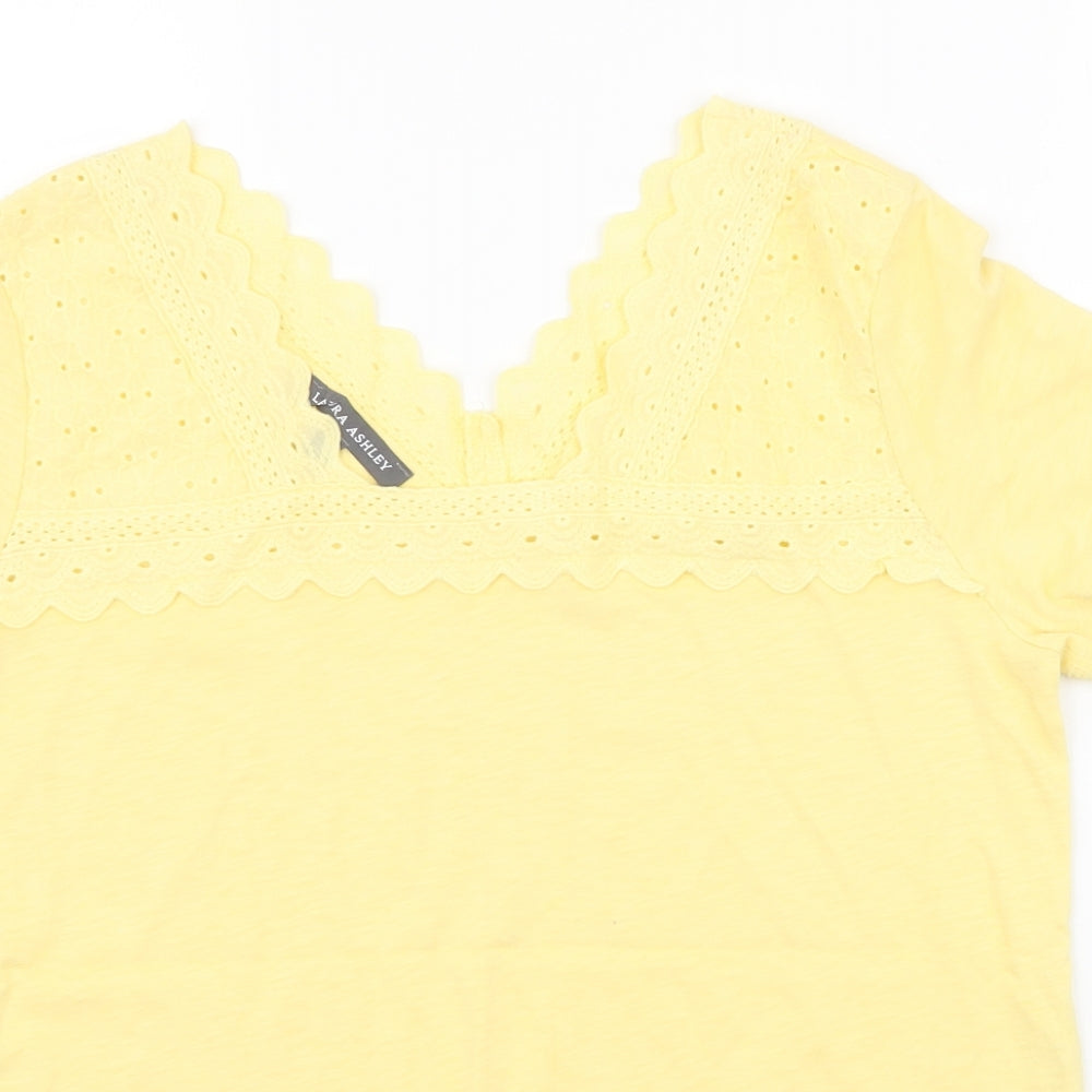Laura Ashley Womens Yellow  100% Cotton Basic T-Shirt Size 10 V-Neck