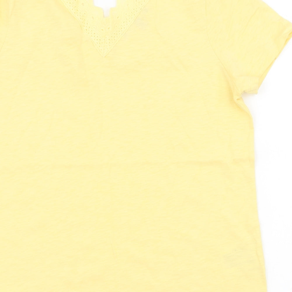 Laura Ashley Womens Yellow  100% Cotton Basic T-Shirt Size 10 V-Neck