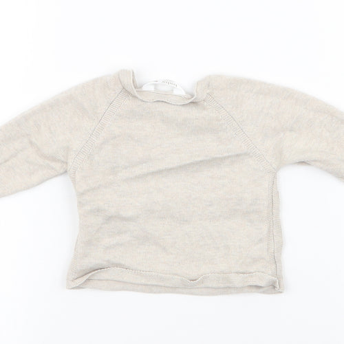 M&Co Baby Beige  100% Cotton Pullover Jumper Size 0-3 Months  Button - bearly awake