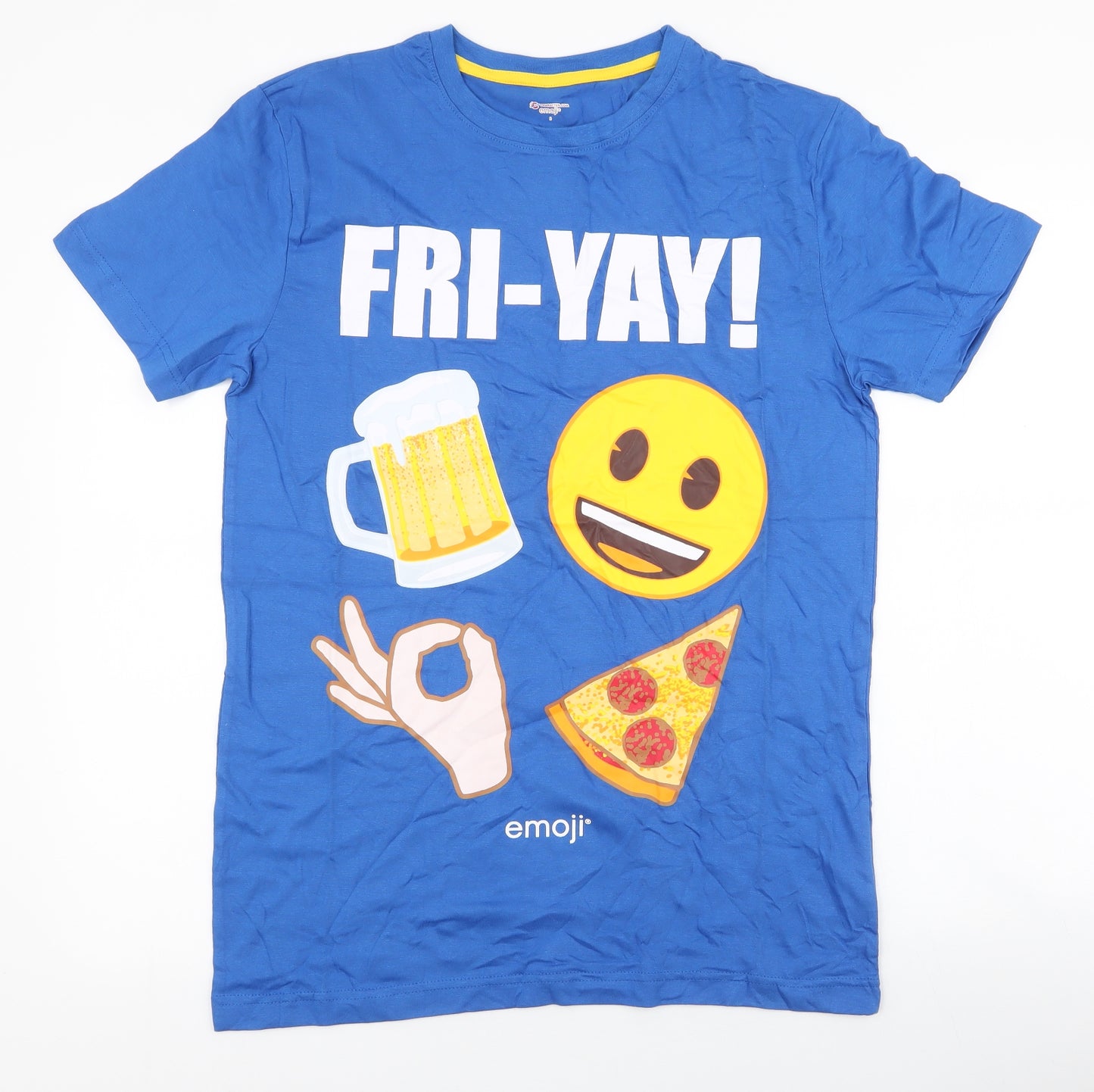 character.com Mens Blue  Cotton  T-Shirt Size S Round Neck  - emoji , fri-yay