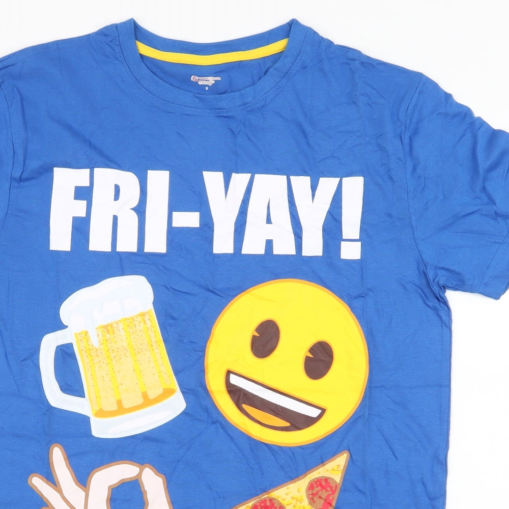 character.com Mens Blue  Cotton  T-Shirt Size S Round Neck  - emoji , fri-yay