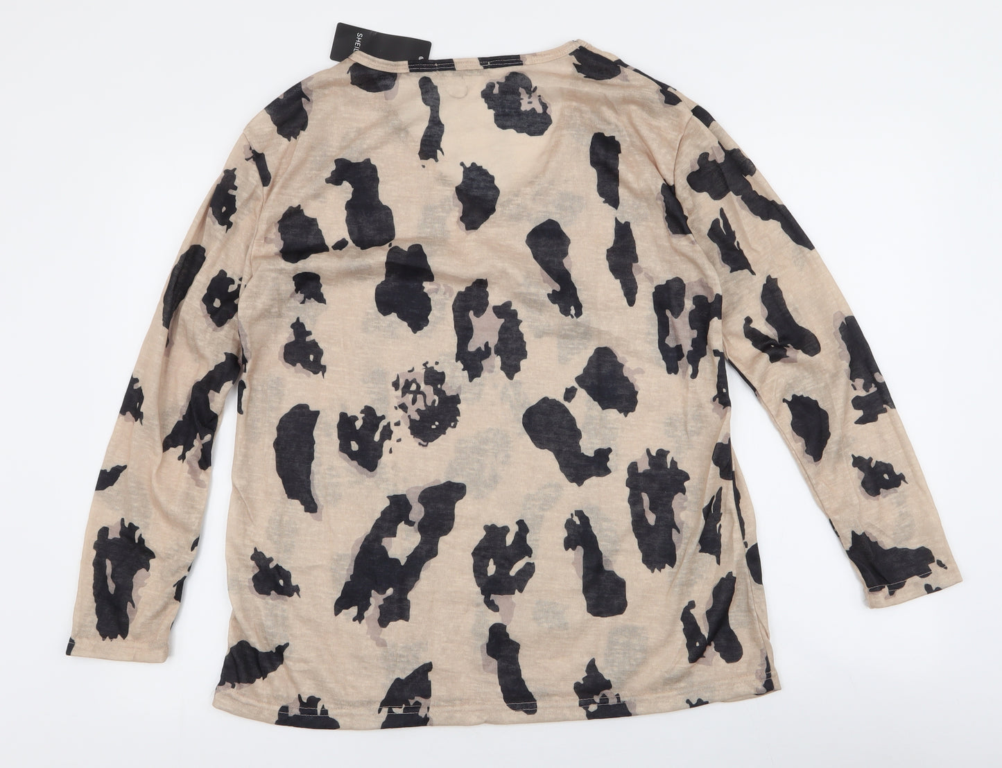 Sheilay Womens Brown Round Neck Animal Print Polyester Pullover Jumper Size L