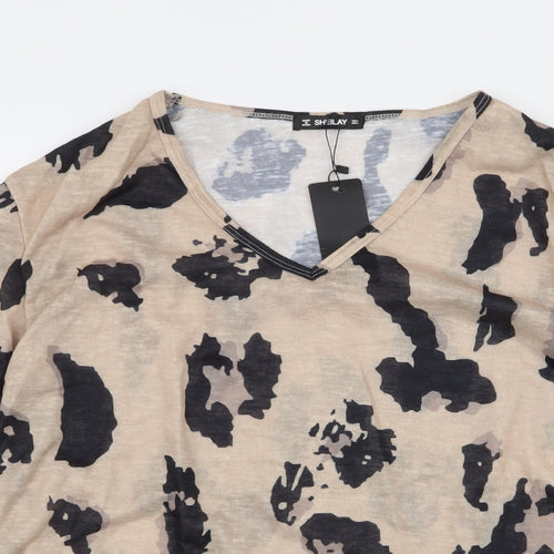 Sheilay Womens Brown Round Neck Animal Print Polyester Pullover Jumper Size L