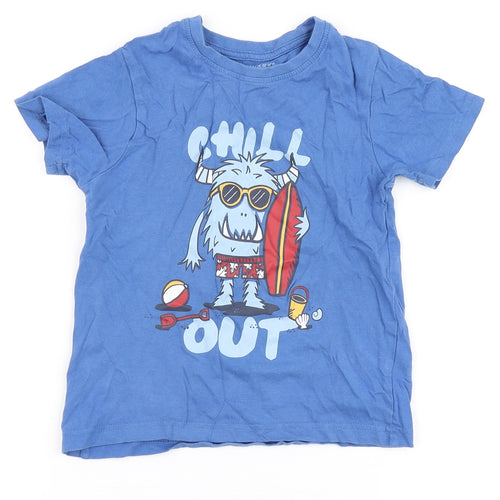 Primark Boys Blue  100% Cotton Basic T-Shirt Size 5-6 Years Round Neck  - Yeti, Chill Out